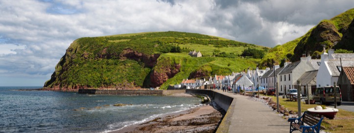 Aberdeenshire coastline with shingle beach and seafront houses